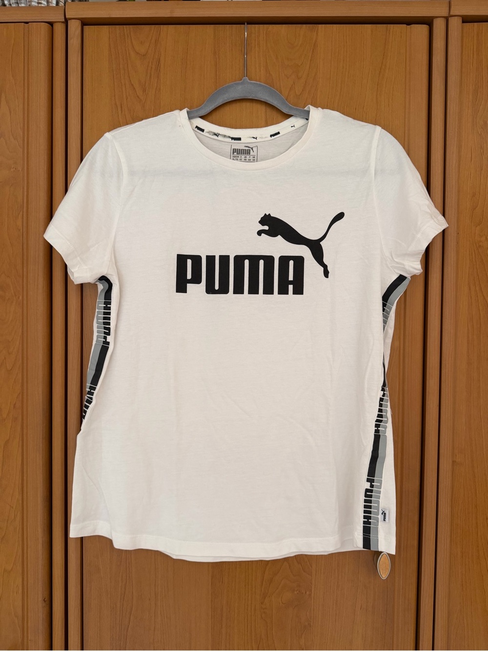 Puma Logo Side Stripe T-Shirt White Black Gray
